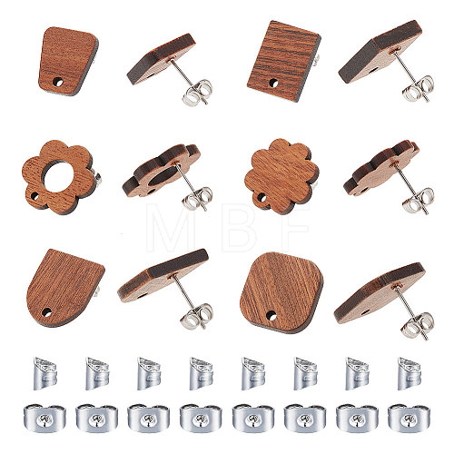 24Pcs 6 Style Wood Stud Earring Findings WOOD-AR0001-32-1