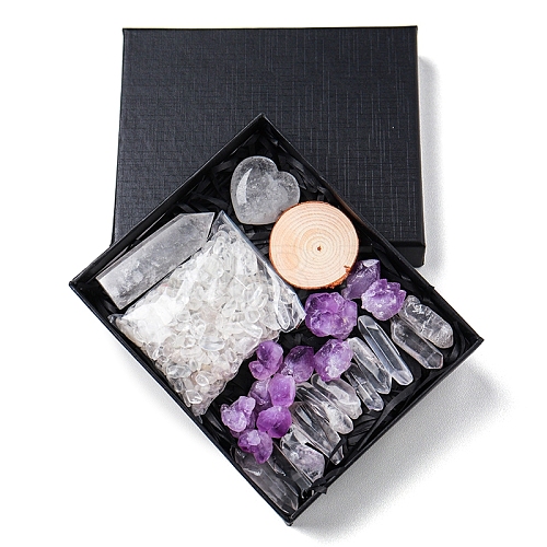 Natural Quartz Crystal & Amethyst Bullet & Heart & Nugget & Chips Gift Box WG94197-01-1