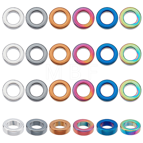 24Pcs 6 Colors Vacuum Plating Non-magnetic Synthetic Hematite Linking Rings G-AR0004-76-1