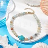 Natural Flower Amazonite &  Synthetic Turquoise Charm Anklets for Women AJEW-AN00616-01-2