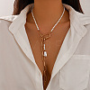 Alloy & Iron Oval Pendant Long Chain Tassel Lariat Necklaces WG07782-01-1