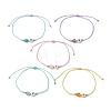 6mm Round Gemstone & Acrylic Enamel Heart Braided Bead Bracelets for Women BJEW-JB10773-4