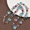 Brass Pave Colorful Cubic Zirconia Rectangle Square Teardrop Tennis Necklaces NJEW-G183-09P-1