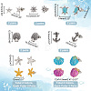   18 Pairs 7 Style Shell & Starfish & Turtle & Helm Zinc Alloy Stud Earrings Sets with Enamel EJEW-PH0001-16-2