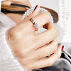 201 Stainless Steel Rhinestone Finger Rings for Women FS-WGA8964-03-4