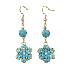 Natural & Synthetic Mixed Stone and Shell Pearl Braided Dangle Earrings EJEW-MZ00789-5