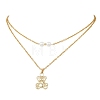 Alloy Bear and White Round Pendant 304 Stainless Steel Cable Chain Double Layer Necklaces for Women NJEW-JN05758-01-5