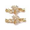 Rack Plating Flower Brass Pave Clear Cubic Zirconia Fold Over Clasps KK-E080-01G-2
