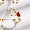 Rack Plating Brass Micro Pave Cubic Zirconia Open Cuff Finger Rings for Women RJEW-M028-90G-2