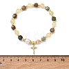 Brass Micro Pave Clear Cubic Zirconia Charm Natural Golden Silk Jade Round and Faceted Cube African Turquoise(Jasper) Beaded Stretch Bracelets for Women BJEW-JB14378-01-4