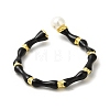 Black Enamel Bamboo Joint Open Cuff Ring with ABS Plastic Pearl Beaded RJEW-H120-08G-3