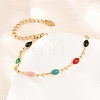 304 Stainless Steel Enamel Teardrop Link Chain Bracelets for Women BJEW-D460-12G-3
