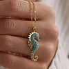 Ocean 304 Stainless Steel Aquamarine Rhinestone Sea Horse Pendant Cable Chain Necklaces for Women WGFC42F-01-3