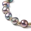 Dyed Natural Pearl & Brass Round Beaded Slider Bracelet BJEW-JB09008-03-4