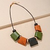 Bohemian Trapezoid Wood & CCB Plastic & Alloy Beaded Bib Necklaces for Women FS-WG0359B-01-2