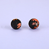 Printed Round with Flower Pattern Silicone Focal Beads SI-JX0056A-173-1