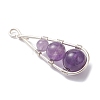 4Pcs 4 Styles Dyed Natural Quartz Crystal & Carnelian & Green Aventurine & Amethyst Round Beaded Pendants PALLOY-TA00347-01-4