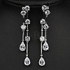 Brass Clear Cubic Zirconia Teardrop Tassel Stud Earrings FS-WG0D253-02-2
