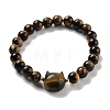 Round & Cat Head Natural Tiger Eye Beaded Stretch Bracelets for Women BJEW-K251-03D-2