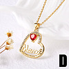 Brass Pave Clear and Red Cubic Zirconia Mama Heart Pendant Necklaces for Mother's Day FS-WGFC5D6-04-1