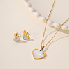 Sweet and Simple Stainless Steel Shell Heart Pendant Necklace & Stud Earrings Set for Couples TZ9460-1-1