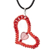 Valentine's Day Glass Seed Beads Beaded Heart Pendant Necklaces NJEW-MZ00079-02-2