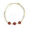Natural Red Jasper Faceted Flat Round Beaded Brass Paperclip Chain Bracelets GG-CBA37F5-02G-11-4