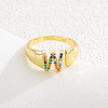 Brass Micro Pave Colorful Cubic Zirconia Cuff Open Rings FS-WG163C1-23-1