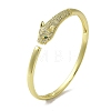 Brass Pave Clear & Green Cubic Zirconia Leopard Open Cuff Bangle for Women BJEW-K246-20C-G-1