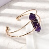 Brass Wire Wrapped Natural Amethyst Hexagon Point Cuff Bangles for Women BJEW-L719-01G-02-3