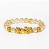 Golden Plated Alloy Pi Xiu 8MM Natural Quartz Crystal Six Word Mantra Round Beaded Stretch Bracelet for Men QJ0349-3-1