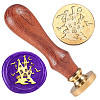 Golden Tone Brass Wax Seal Stamp Head with Wooden Handle AJEW-WH0208-826-1