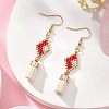 Seed Beaded Rhombus with Tassel Dangle Earrings EJEW-MZ00080-02-3