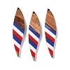 Independence Day Opaque Striped Resin & Walnut Wood Pendants RESI-U010-02B-1