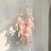 Natural Rose Quartz Chip Flat Round with Tree of Life Pendant Decorations PW-WGFE0EA-01-3