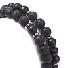 2Pcs 2 Style Natural Rosewood & Lava Rock Round Beaded Stretch Bracelets Set for Women BJEW-JB09381-03-5