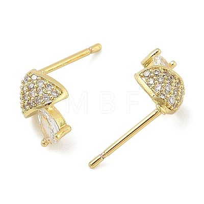 Brass Micro Pave Clear Cubic Zirconia Stud Earrings EJEW-R016-26G-13-1