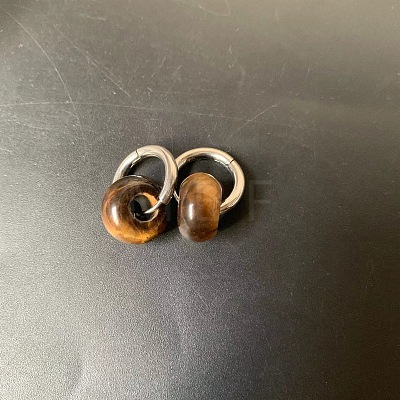 304 Stainless Steel & Natural Tiger Eye Rondelle Bead Hoop Earrings FS-WGF6A0C-10-1