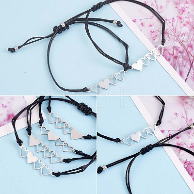 4Pcs 4 Style 430 Stainless Steel Heart Link Bracelets Set JB716A-1