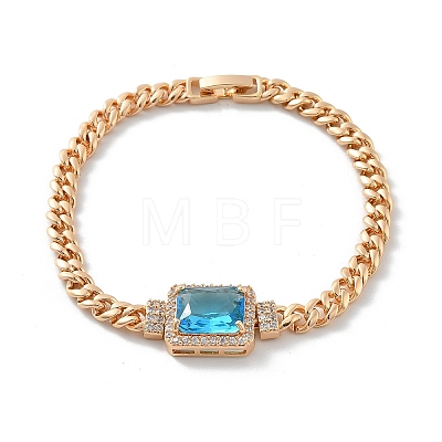 Brass Micro Pave Cubic Zirconia Rectangle Link Bracelets KK-R217-35G-1