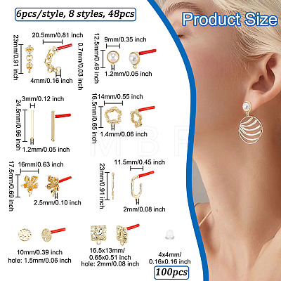   48Pcs 8 Style Alloy Stud Earring Findings FIND-PH0007-25-1