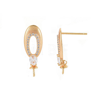Brass Micro Pave Clear Cubic Zirconia Stud Earring Findings KK-S356-622-NF-1