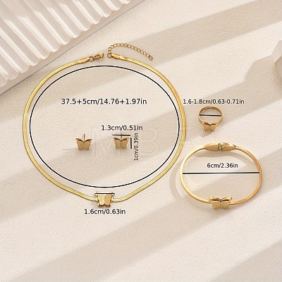 Stainless Steel Butterfly Bangle & Earrings & Necklaces & Rings Sets for Women RG3156-1