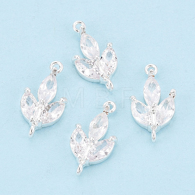 Brass Pave Clear Cubic Zirconia Leaf Links Connector Charms KK-D024-08S-1