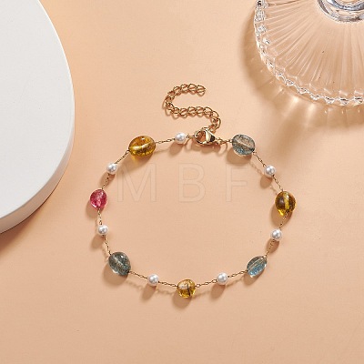 Natural Mixed Gemstone Nuggets & Glass Beaded Anklet AJEW-AN00536-1