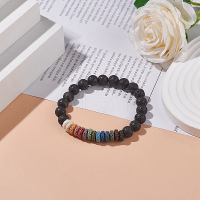 Natural Lava Rock Beaded Stretch Bracelet BJEW-TA00094-1