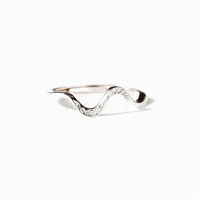 Wave Shaped 925 Sterling Silver Micro Pave Clear Cubic Zirconia Finger Rings FS-WG6021D-04-1
