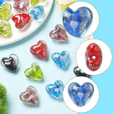 24Pcs 5 Colors Luminous Handmade Gold Sand Lampwork Beads FOIL-FS0001-02-1