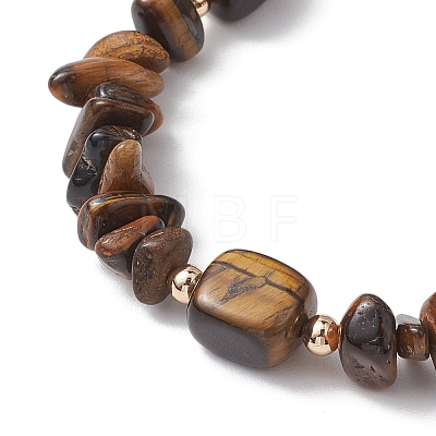 Natural Tiger Eye Chip & Cuboid Beaded Stretch Bracelets for Women BJEW-JB10808-02-1