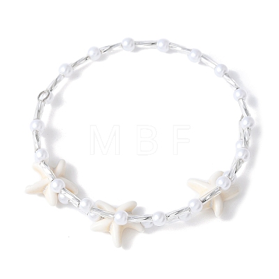 2Pcs 2 Colors Synthetic Turquoise Beaded Bangles BJEW-JB11588-1
